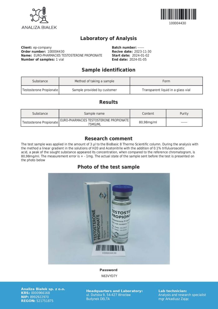 Propionato De Testosterona Mg Ml Ml Vial Euro Pharmacies